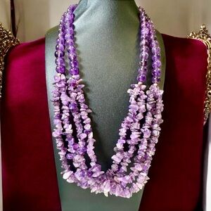 Vintage Large Chunky Amethyst 925 Sterling Silver Necklace